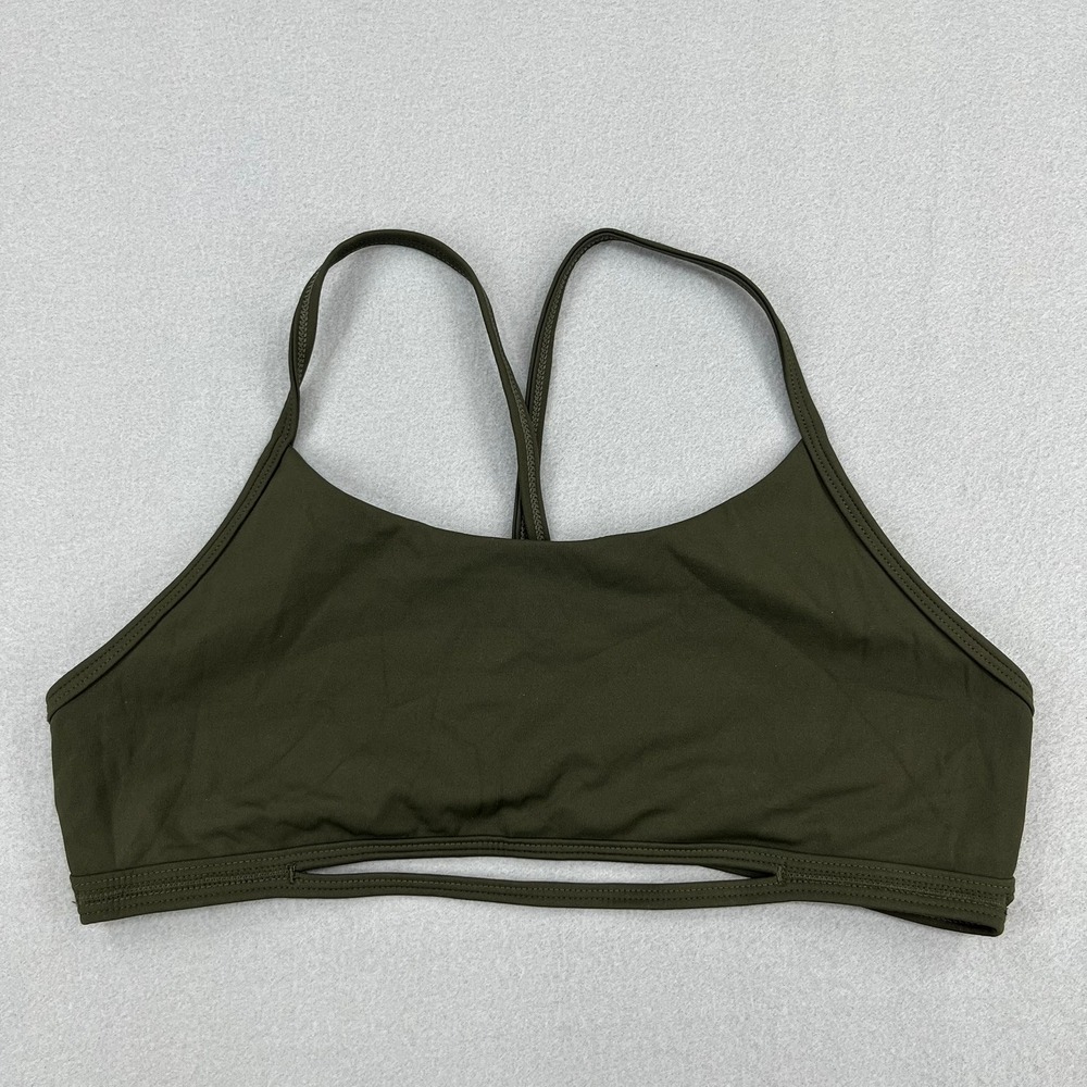 Gymreapers Skull Logo Strappy Back Sports Bra Olive Green Cutout Womens S
